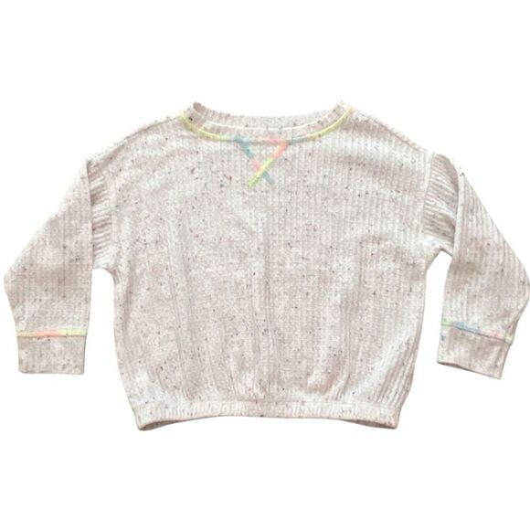 Old Navy Sweater Girls Size 3T Cream Speckled Pastel Details Waffle Knit - Picture 1 of 6
